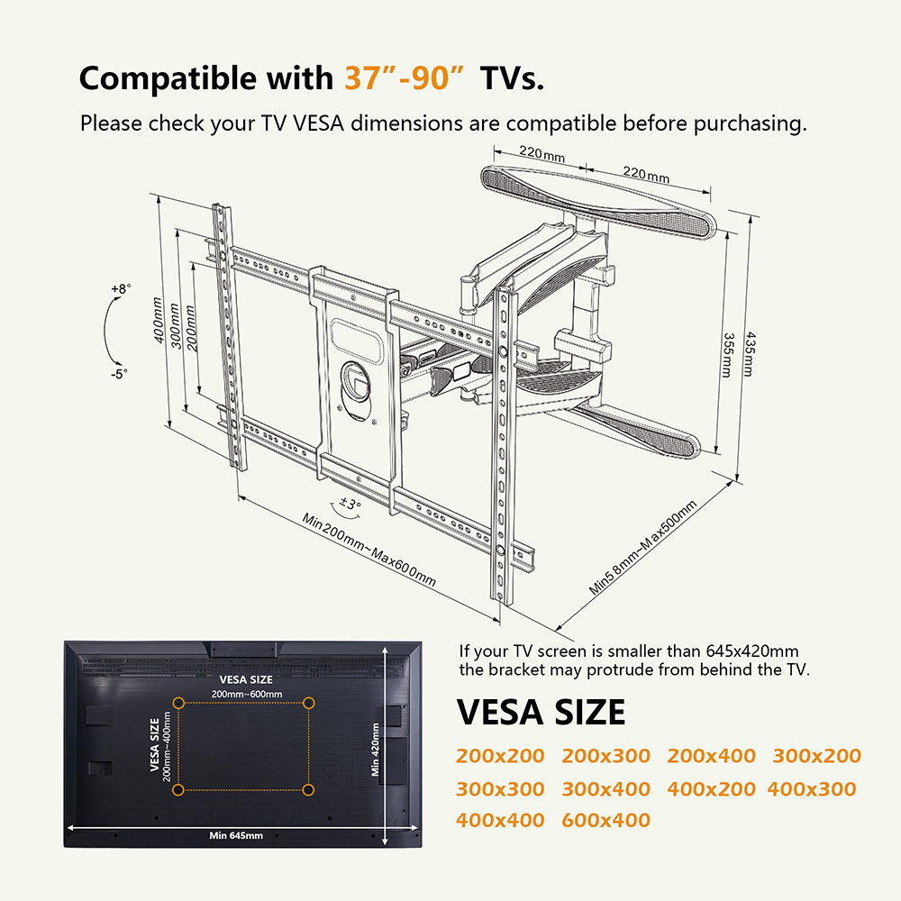 Nbjohson factory supplier Durable Professional full motion lcd plasma tv wall mount bracket