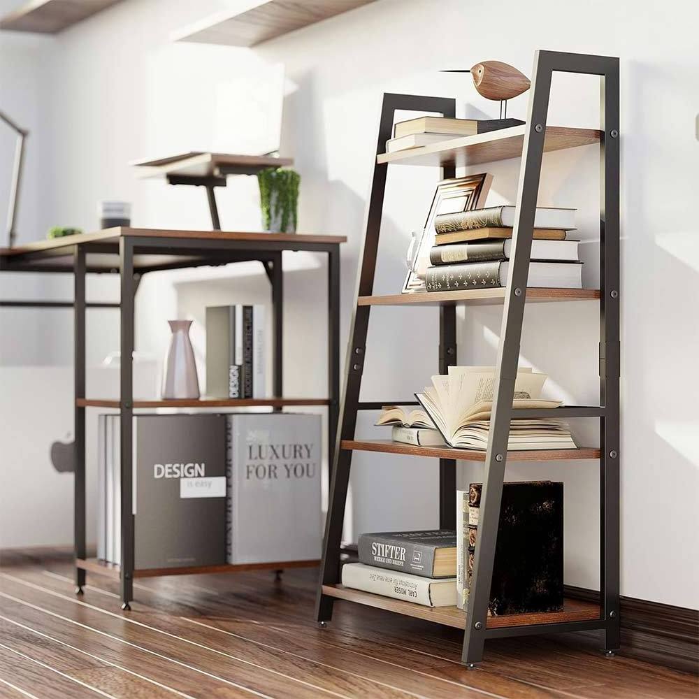 NBHY Hot Sell 4 Tier Living Room Metal Display Ladder Book Shelf Plant Flower Stand Rack Bookrack Storage Shelves