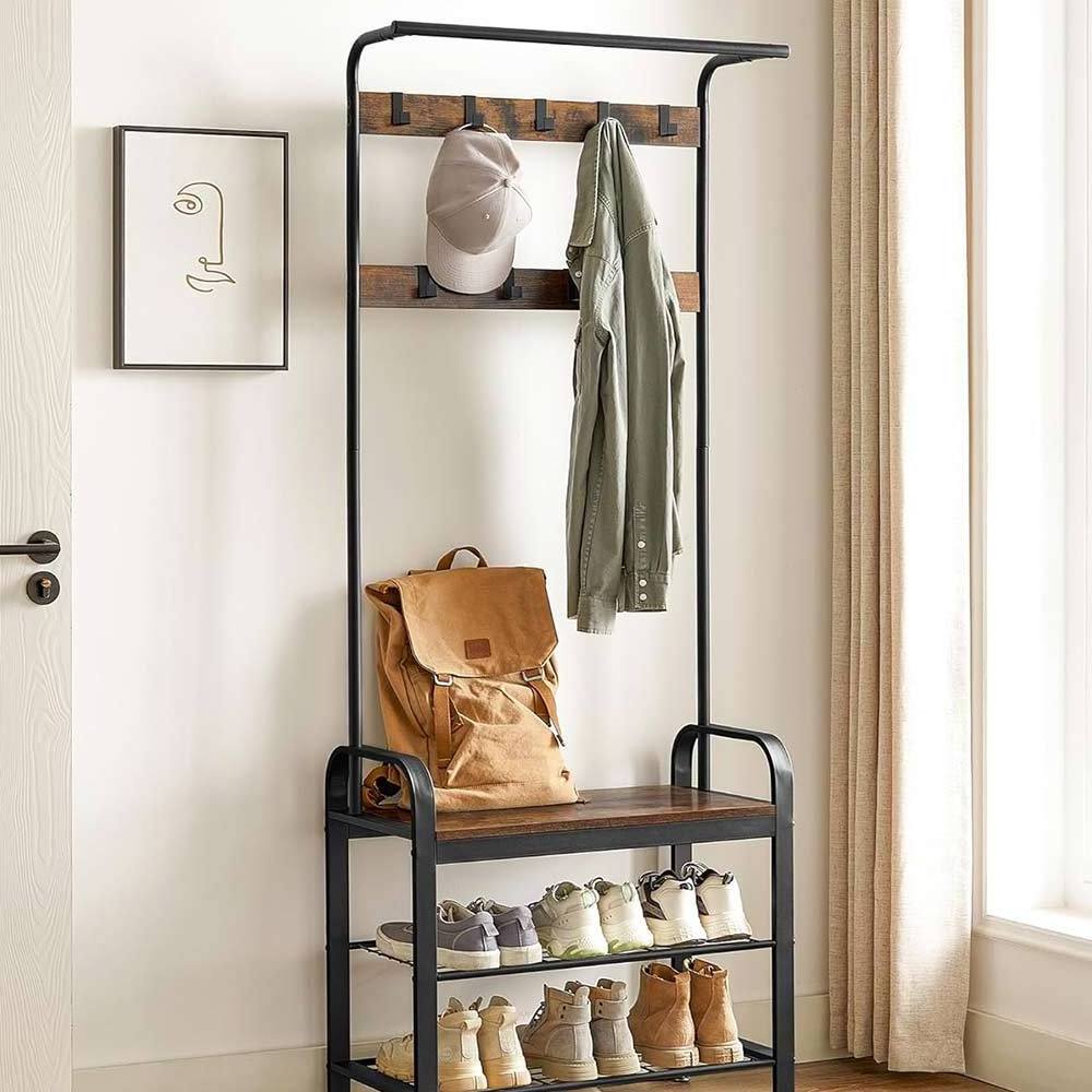 NBHY Industrial Hallway Furniture Corner Entryway Hat Cloth Hanging Stand Coat Rack with Shoe Storage Shelf