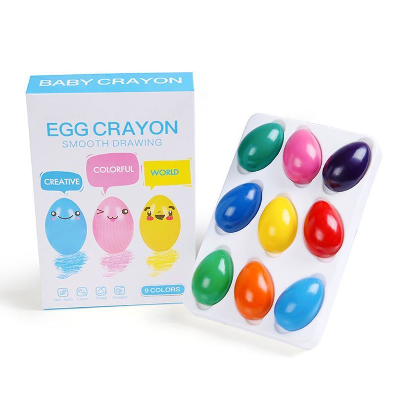 Custom Logo 9 Colors Solid Egg Crayons Non-Toxic Washable Drawing Wax Creative Early Education Kids Art Paint Creative Drawing