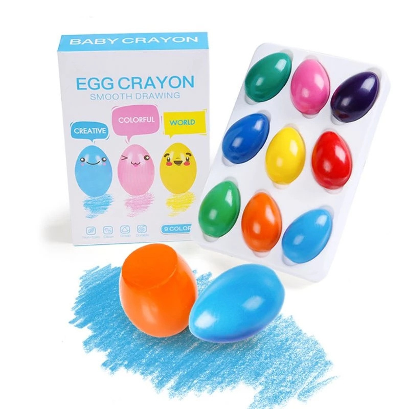 Custom Logo 9 Colors Solid Egg Crayons Non-Toxic Washable Drawing Wax Creative Early Education Kids Art Paint Creative Drawing