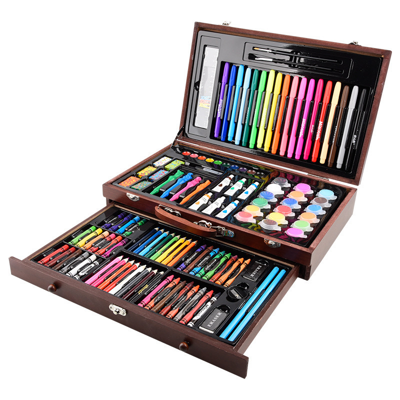 Art Supplies Drawing Tools Wooden Box Drawing Kit School Art Set With Watercolor Pen Painting Colored Pencil Crayon Oil Pastel