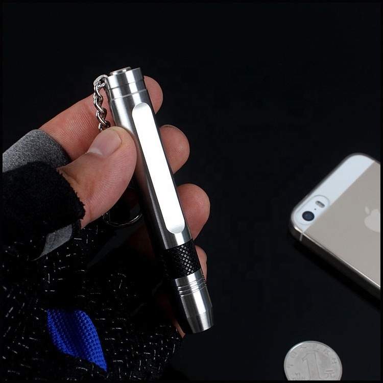 Mini Flashlight Stainless Steel Pocket Ruler LED Torch with Key Chain