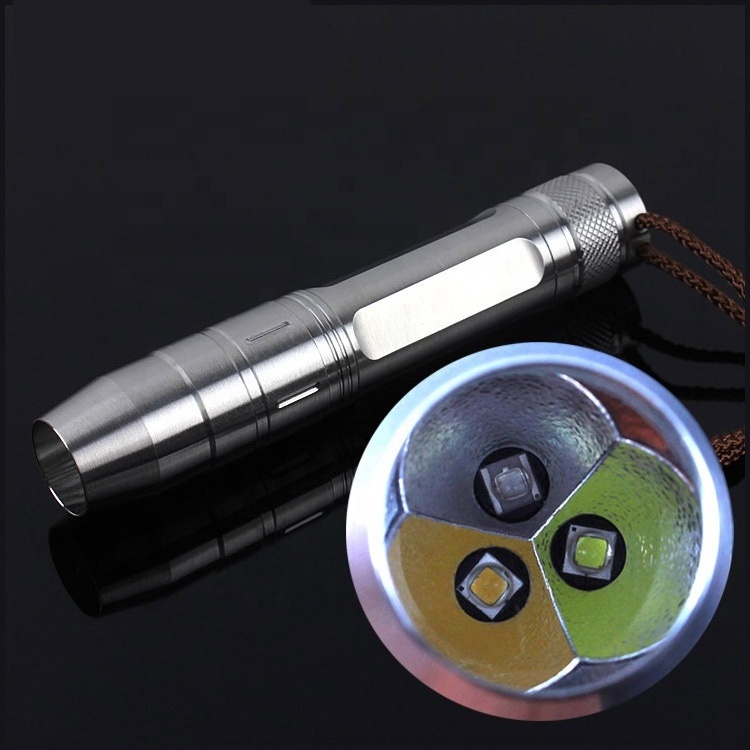 Tri Color Stainless Steel LED Flashlight with Ruler