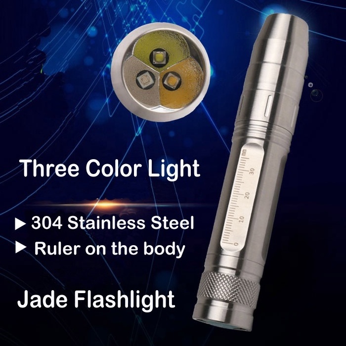 Tri Color Stainless Steel LED Flashlight with Ruler