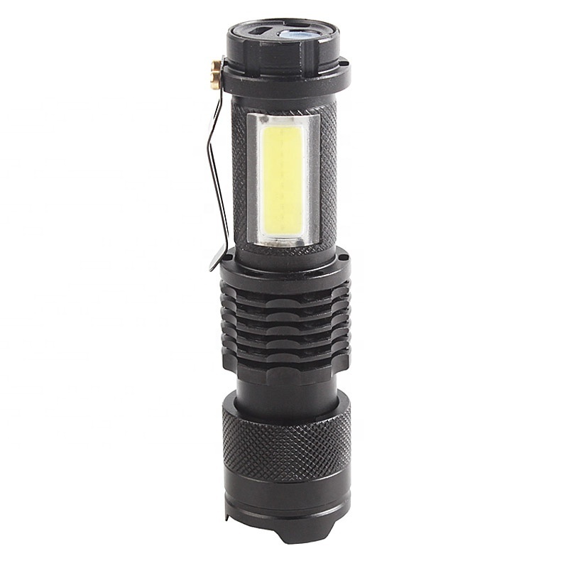 Mini COB Torch Pocket Pen Clip LED Zoom Flashlight