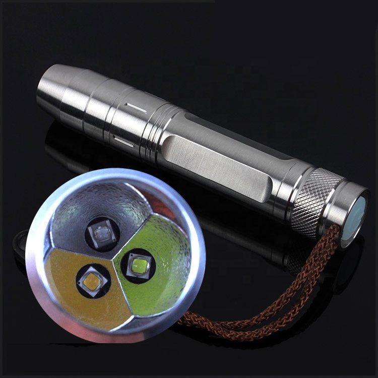 Tri Color Stainless Steel LED Flashlight with Ruler