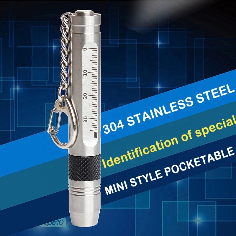 Mini Flashlight Stainless Steel Pocket Ruler LED Torch with Key Chain