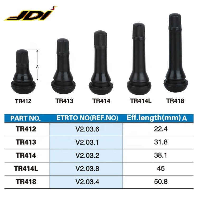 JDI TR412/TR413/TR414/TR414L/TR418 Good Price High Quality  Snap-In Tire Valve Tubeless snap in valve