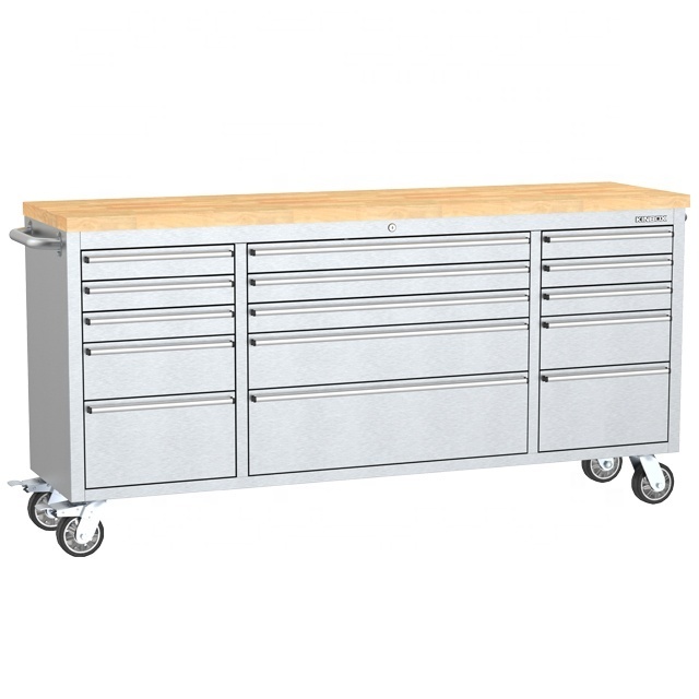 72 inch New Design Professional SS Garage Cabinet / Garage Storage/ Tool Box Set Mechanic Trolley with SS Wood Top Tools