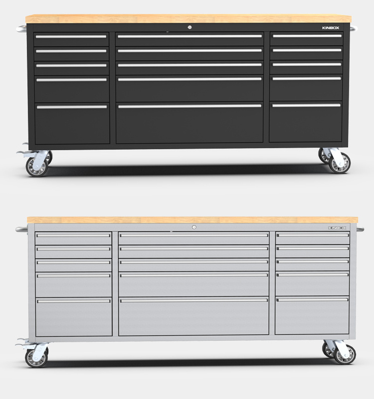 72 inch New Design Professional SS Garage Cabinet / Garage Storage/ Tool Box Set Mechanic Trolley with SS Wood Top Tools