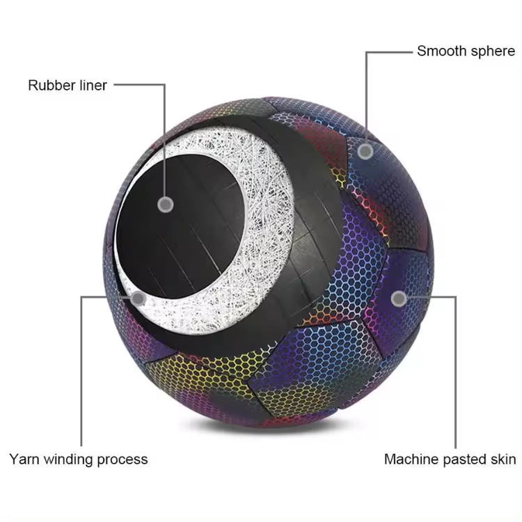 Custom wear-resistant size 5 pu leather holographic reflective glow in the dark soccer ball football