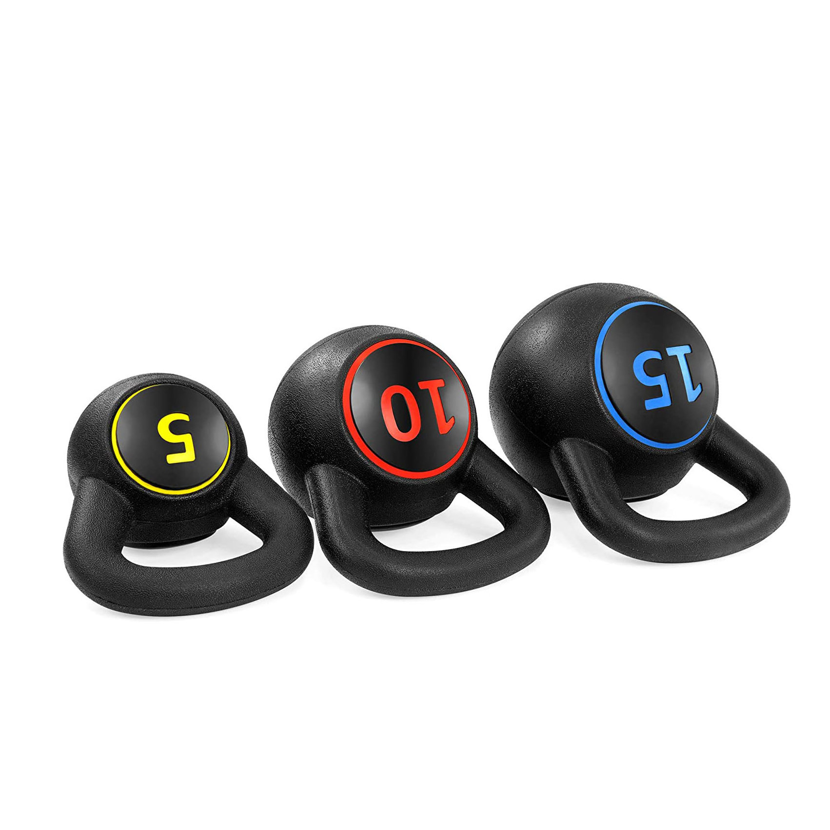 Products 3-Piece Kettle bell Exercise Fitness Weight Set 5 lbs 10 lbs 15 lbs with a base board