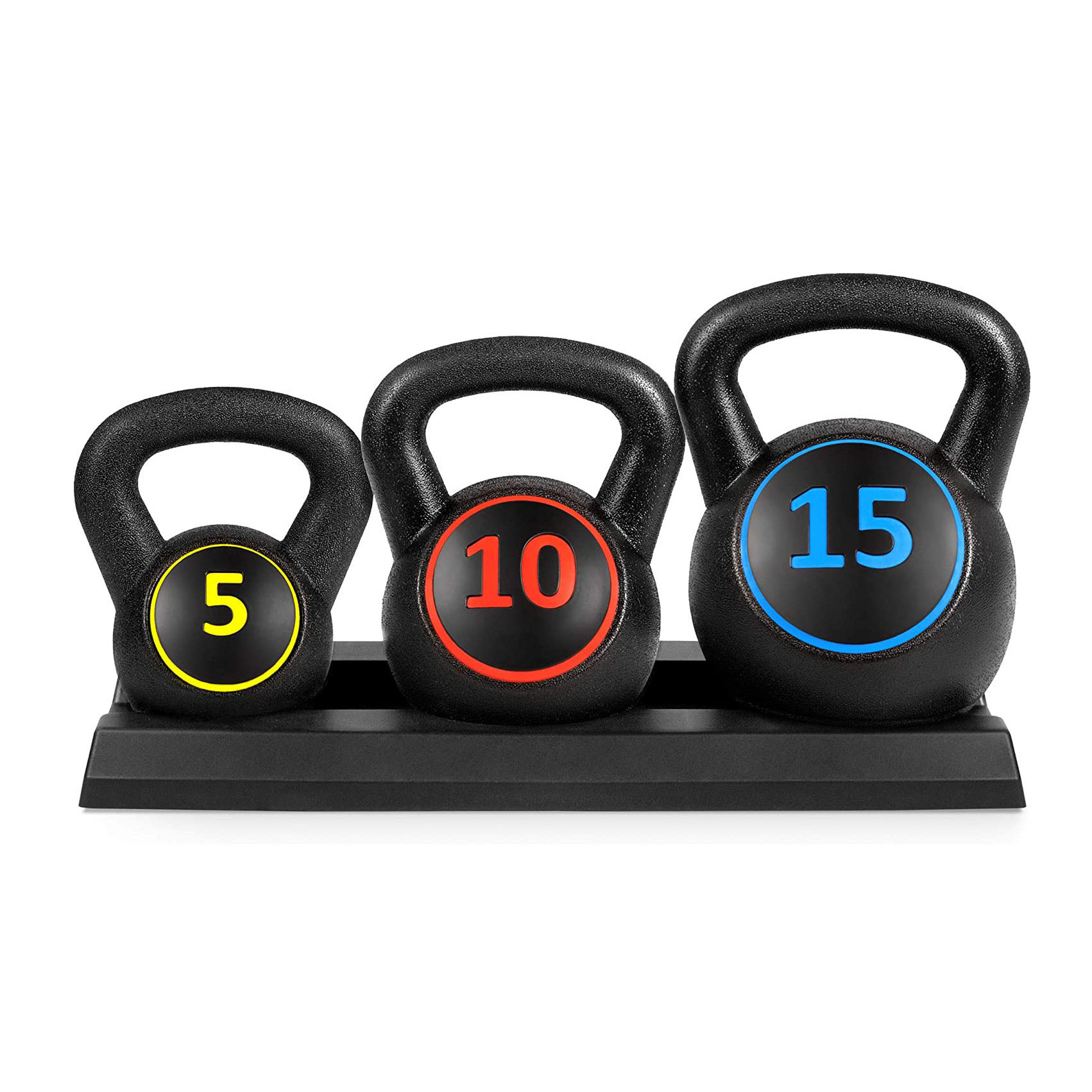 Products 3-Piece Kettle bell Exercise Fitness Weight Set 5 lbs 10 lbs 15 lbs with a base board