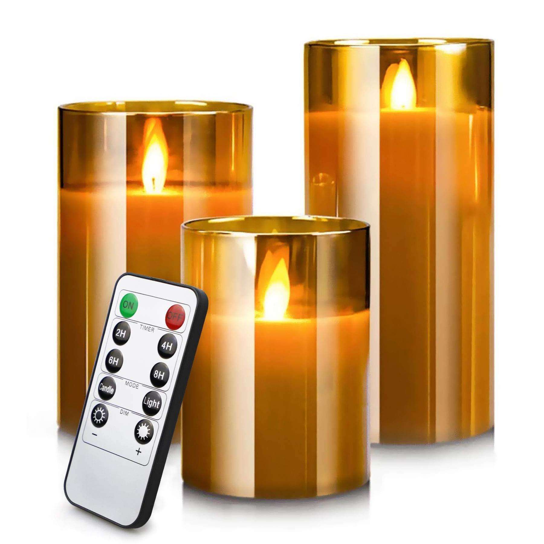 KSWING Glass Battery Operated LED Pillar Flameless Candles with Remote and Timer, Real Wax Candles Warm Color for home decor