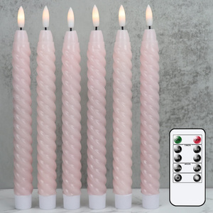 KSWING Pink Christmas Flameless Taper Candles Flickering with Battery Operated 3D Wick LED Spiral Window Candles 6 Pack