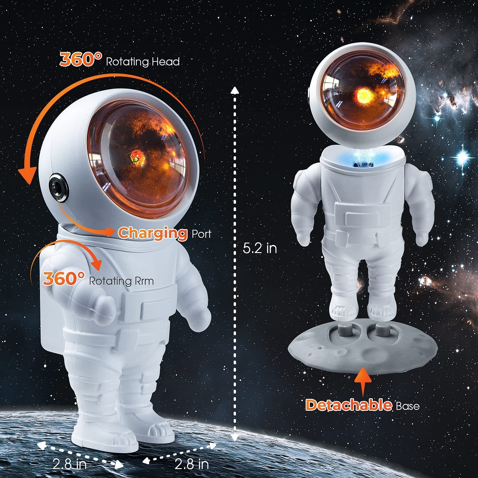 KSWING Astronaut Sunset Projector Night Light 7 Colors Mode & Built-in Battery Lights 360 Rotating Head Cosmonaut Lamp