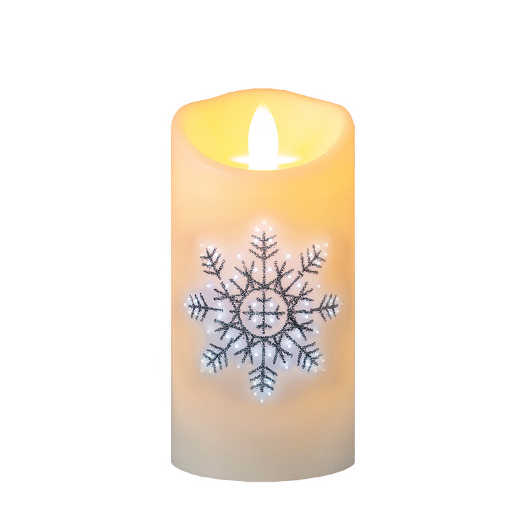 KSWING Flameless Fiber Optic Candles,  Flameless Candles with Silver Snowflake, Battery Operated Candles Light