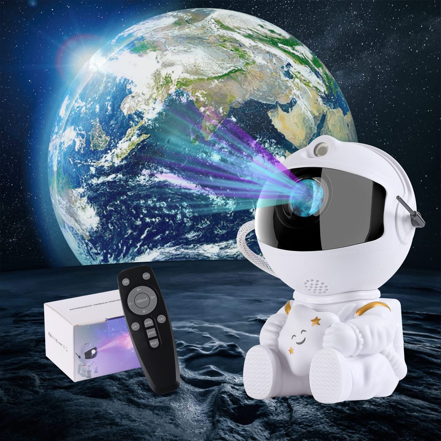 KSWIN Muti-color Sitting Astronaut Projector Ocean Wave Star Light galaxy projector Baby led Astronaut Lamp Starry Night Light