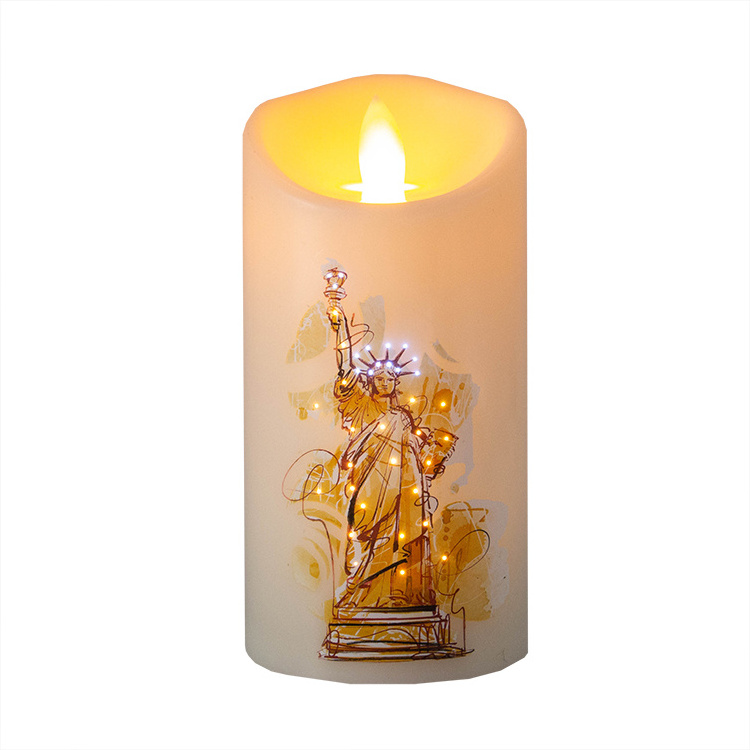 KSWING Flameless Fiber Optic Candles,  Flameless Candles with Statue of Liberty, Battery Operated Candles Light