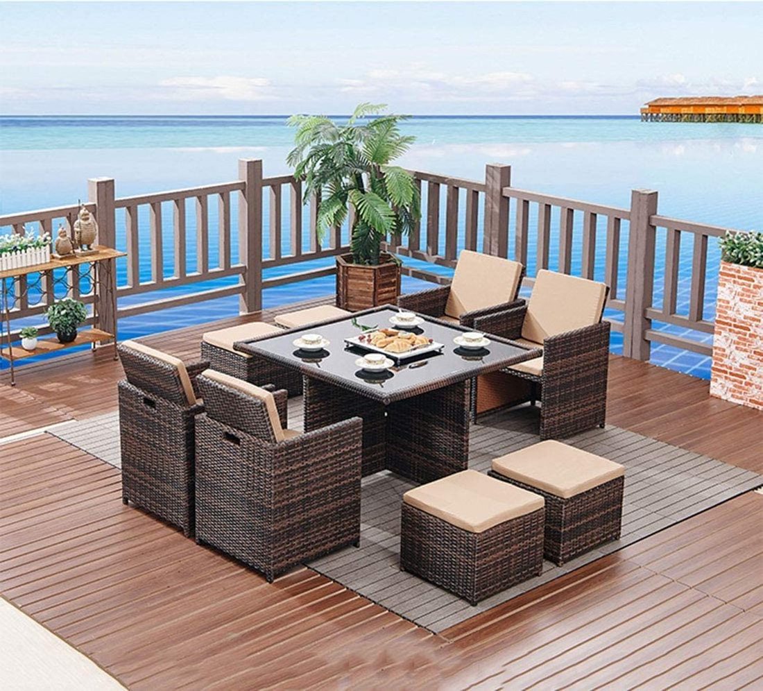 Space Saving Style Garden Wholesale Outdoor High back Chairs Square 8 Chairs Dining Table Furniture