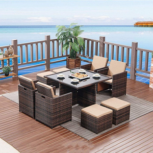 Space Saving Style Garden Wholesale Outdoor High back Chairs Square 8 Chairs Dining Table Furniture