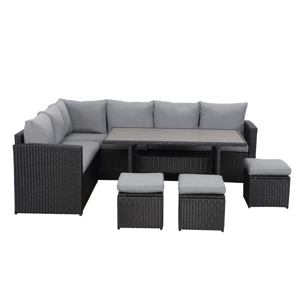 Patio Furniture Set 7 Piece Outdoor Dining Sectional Sofa Couch with Dining Table and Chair All Weather Deck Wicker