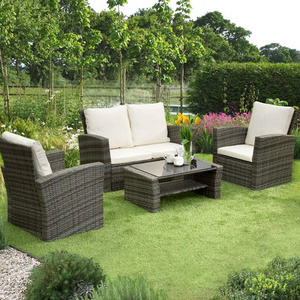 Rattan Outdoor Garden Patio/Conservatory 4 Seater Sofa and Armchair set with Cushions and Coffee Table