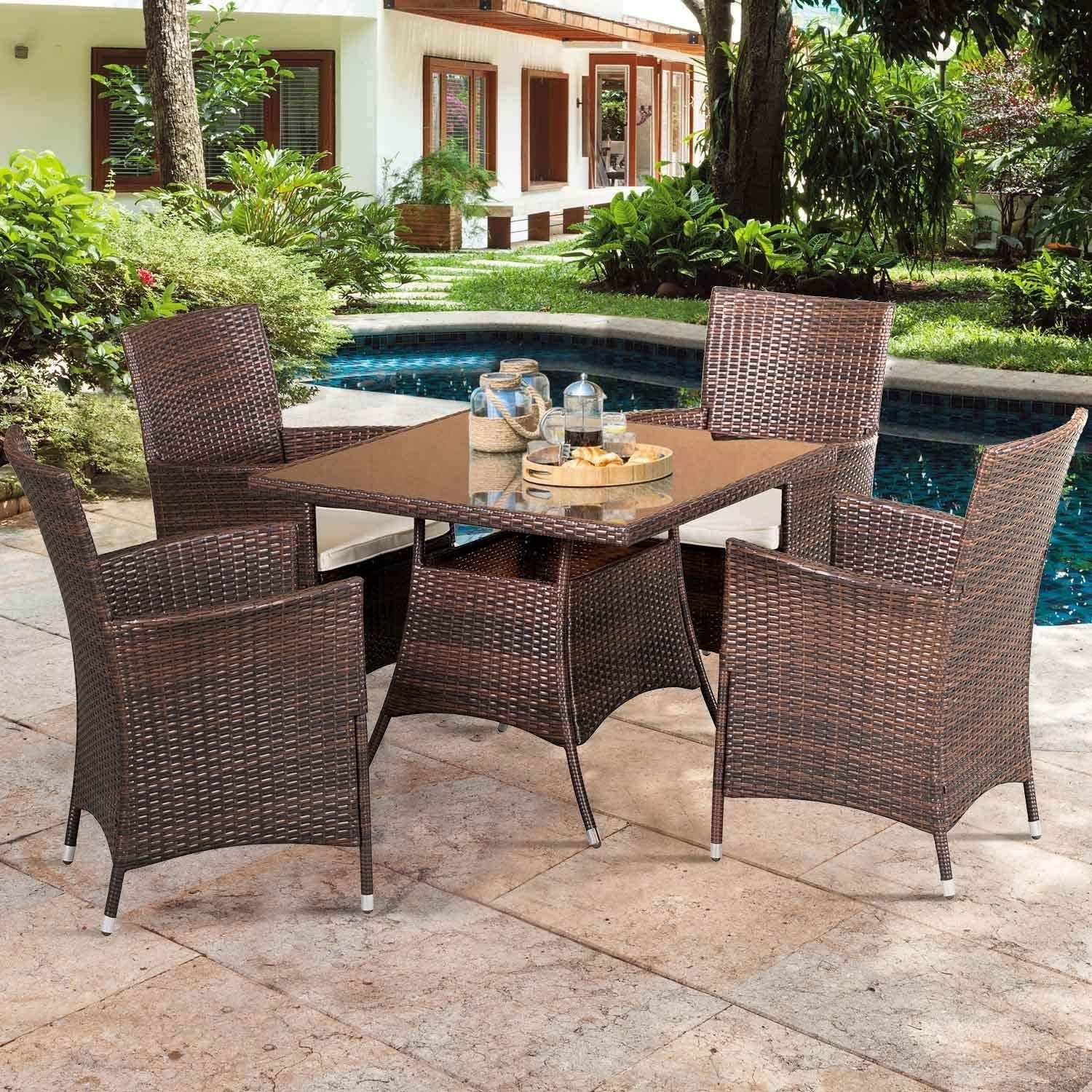 Patio Brown Color 5 pcs rattan dining outdoor chairs and table furniture set