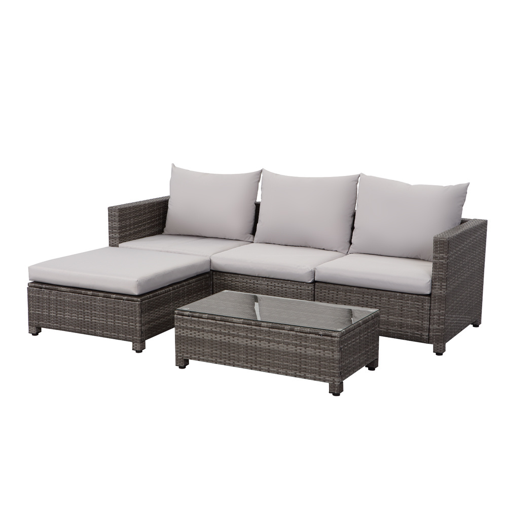 Corner Sofa Set Back Cushions with Sectional Ottoman New L Shape Outdoor Patio Furniture Garden Set Rattan / Wicker Contemporary