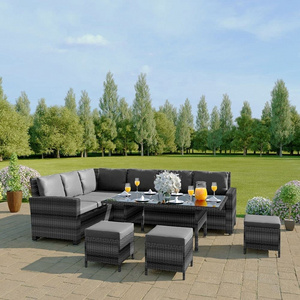 Patio Hot Classic Style Outdoor Garden Wholesale Furniture Dark Grey PE Rattan Dining Table Sectional Sofas Set