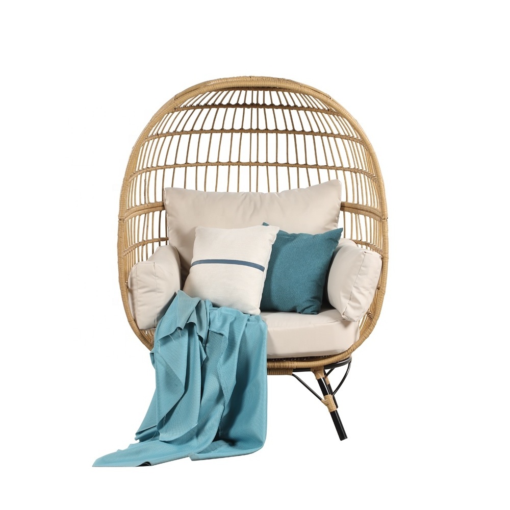 Garden Patio Stylish Oversized Egg Stand Chair in Natural Rattan Color