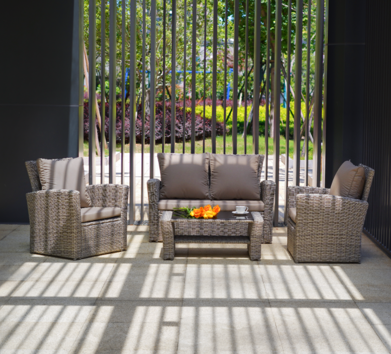 Hot Sale Sofa and Coffee Table Set PE Rattan Wicker Material K/D Sofa Outdoor Furniture Model