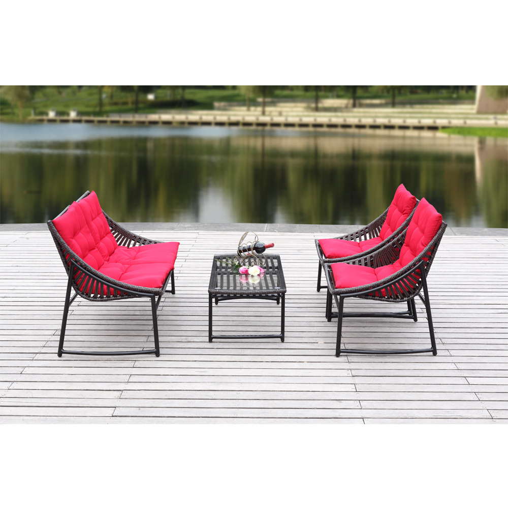 Wide Wicker Pastoral Style Sectional Loveseat with Singe Chair Outdoor Patio Set Outdoor Furniture Garden Sofa Rattan / Wicker