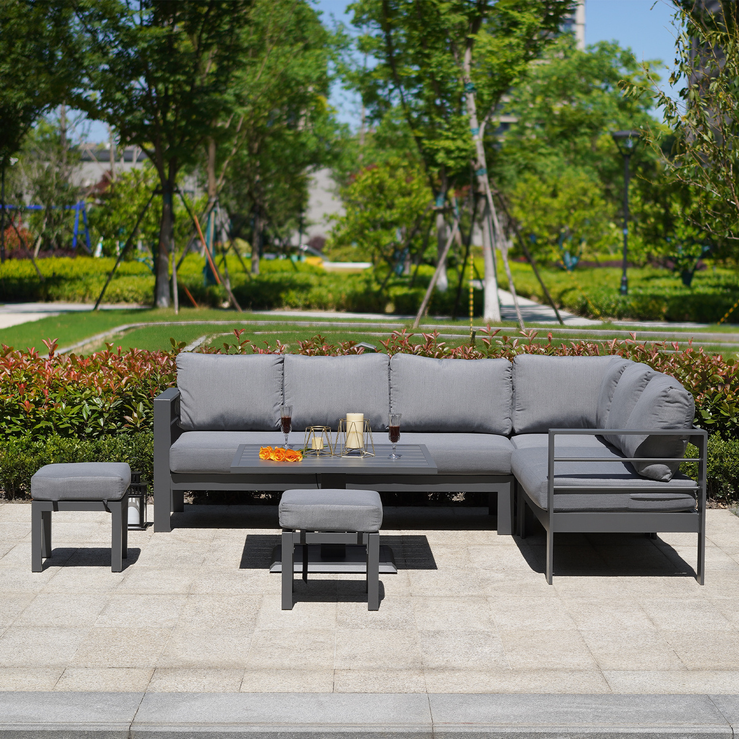 metal material garden sectional design set L shape outdoor patio sofa furniture