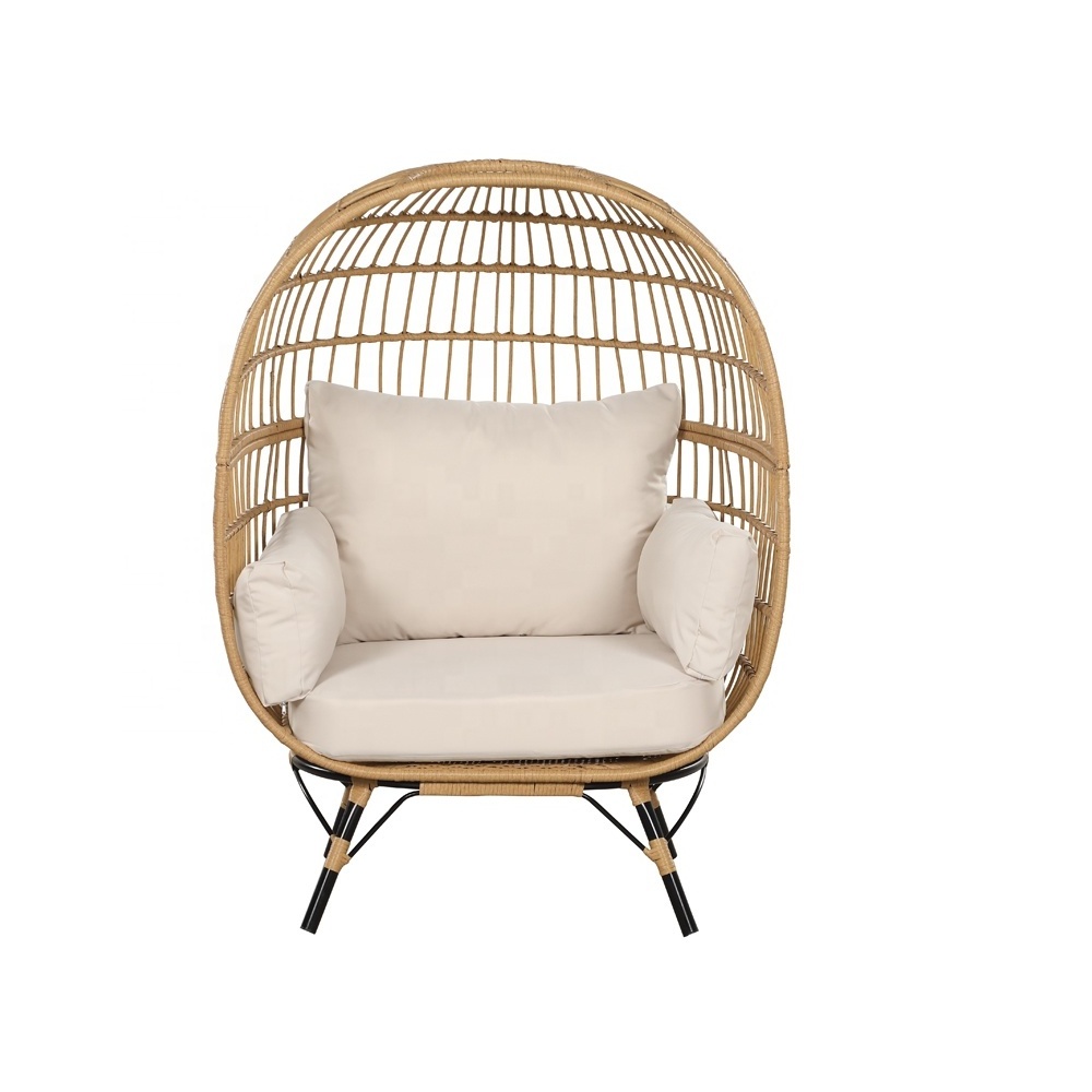 Garden Patio Stylish Oversized Egg Stand Chair in Natural Rattan Color