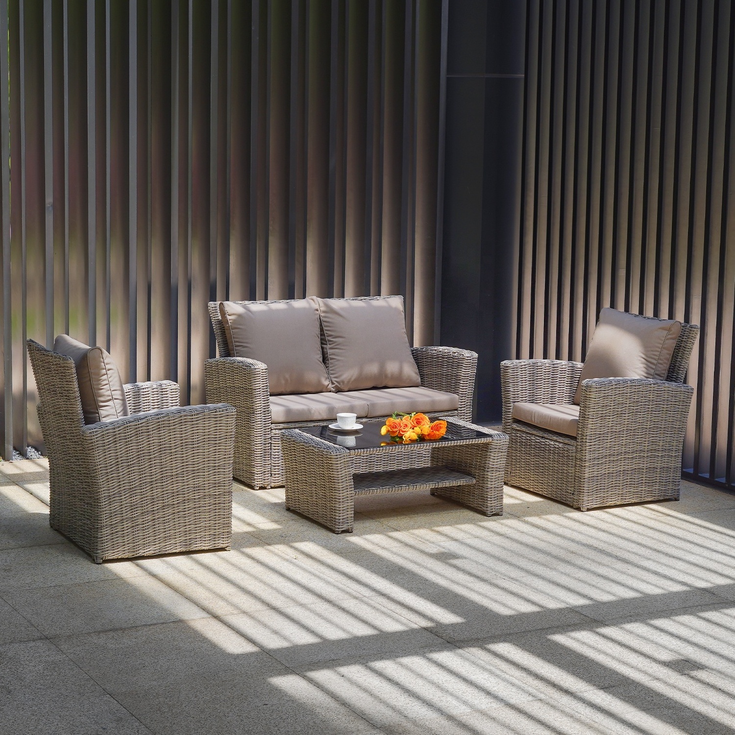 Hot Sale Sofa and Coffee Table Set PE Rattan Wicker Material K/D Sofa Outdoor Furniture Model