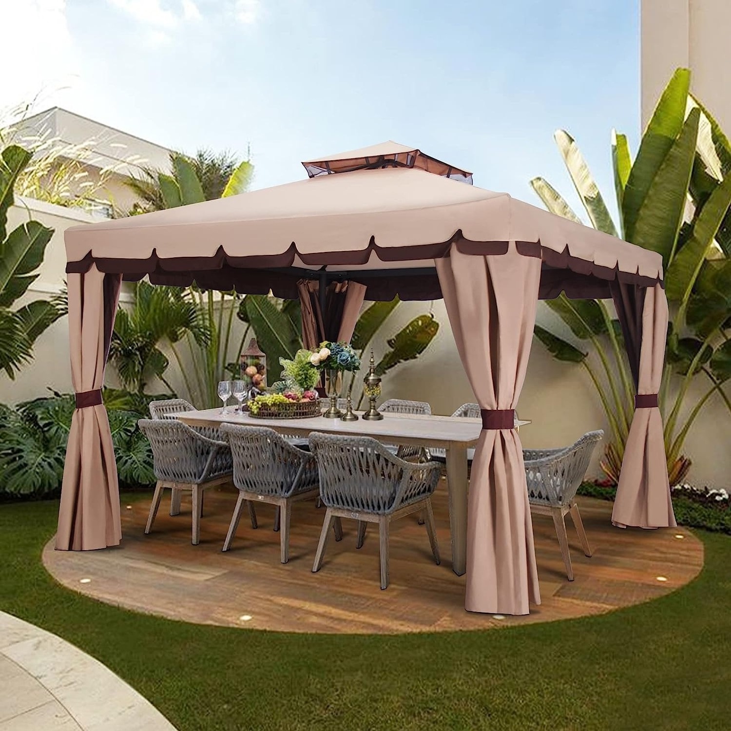 Factory Resort Resistant Garden Pink Rattan Tent Replacement Canopy For 1313 Round Top Gazebo