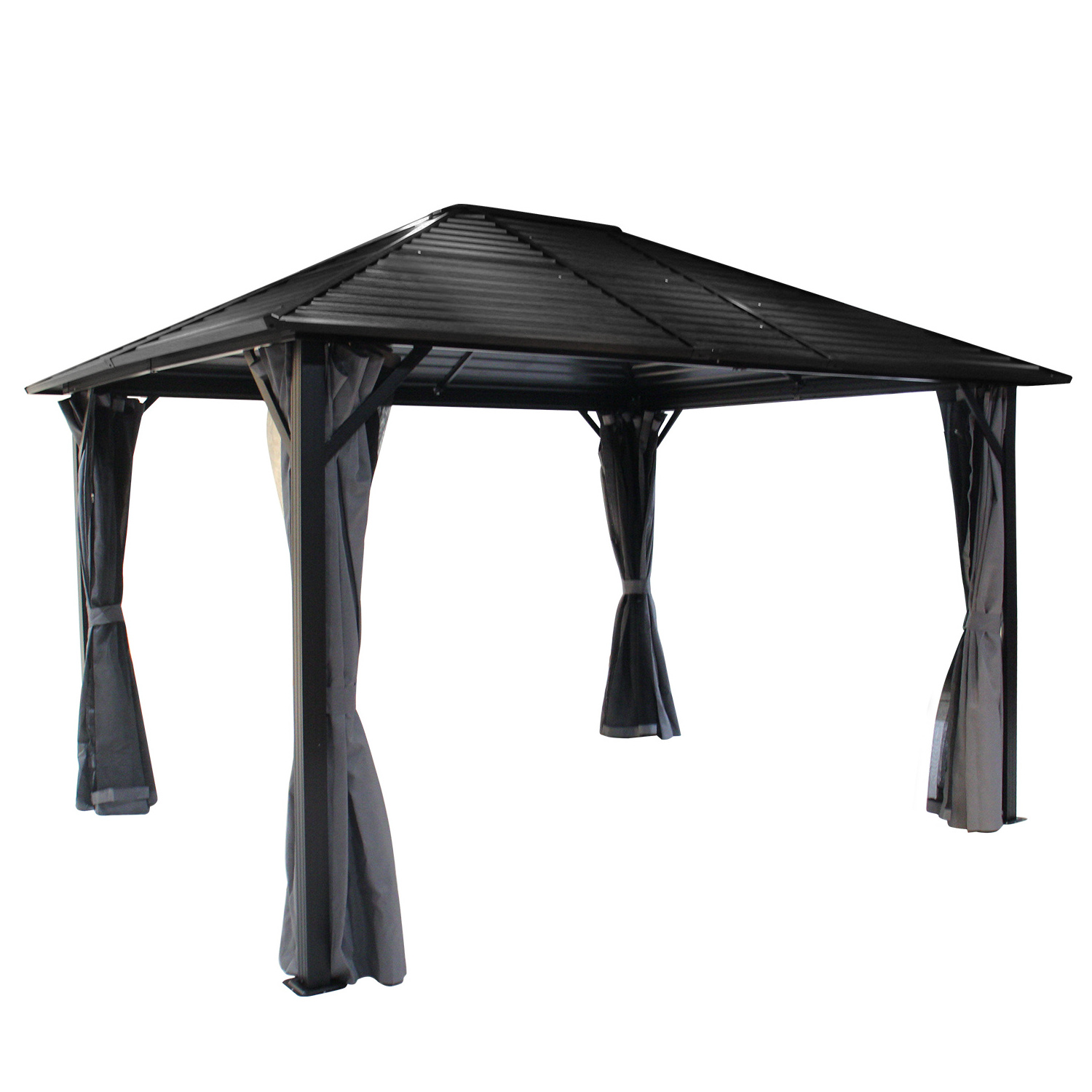 Kozen10*12ft.Steel -plate Roof Gazebo hardtop with Netting and Curtains for multipurpose outdoor