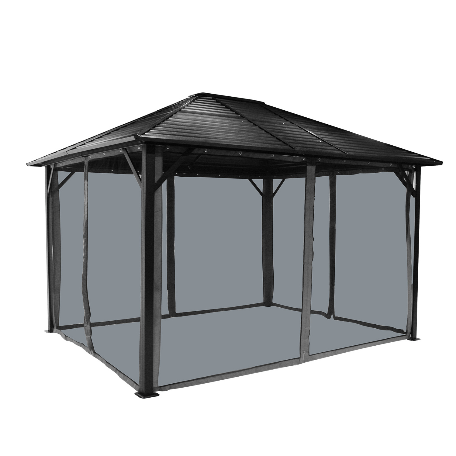 Kozen10*12ft.Steel -plate Roof Gazebo hardtop with Netting and Curtains for multipurpose outdoor