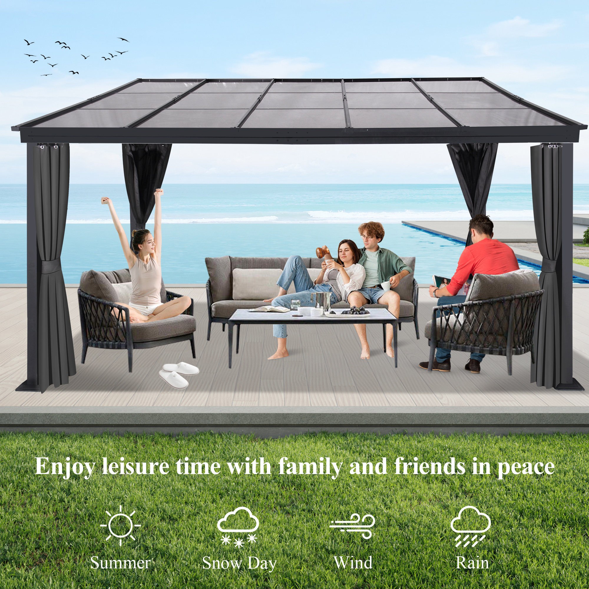 Kozen 10*13ft.Wall Mount Gazebo Outdoor Pergola Polycarbonate Gazebo with Water-Resistant and UV-Fighting Panels Canopy