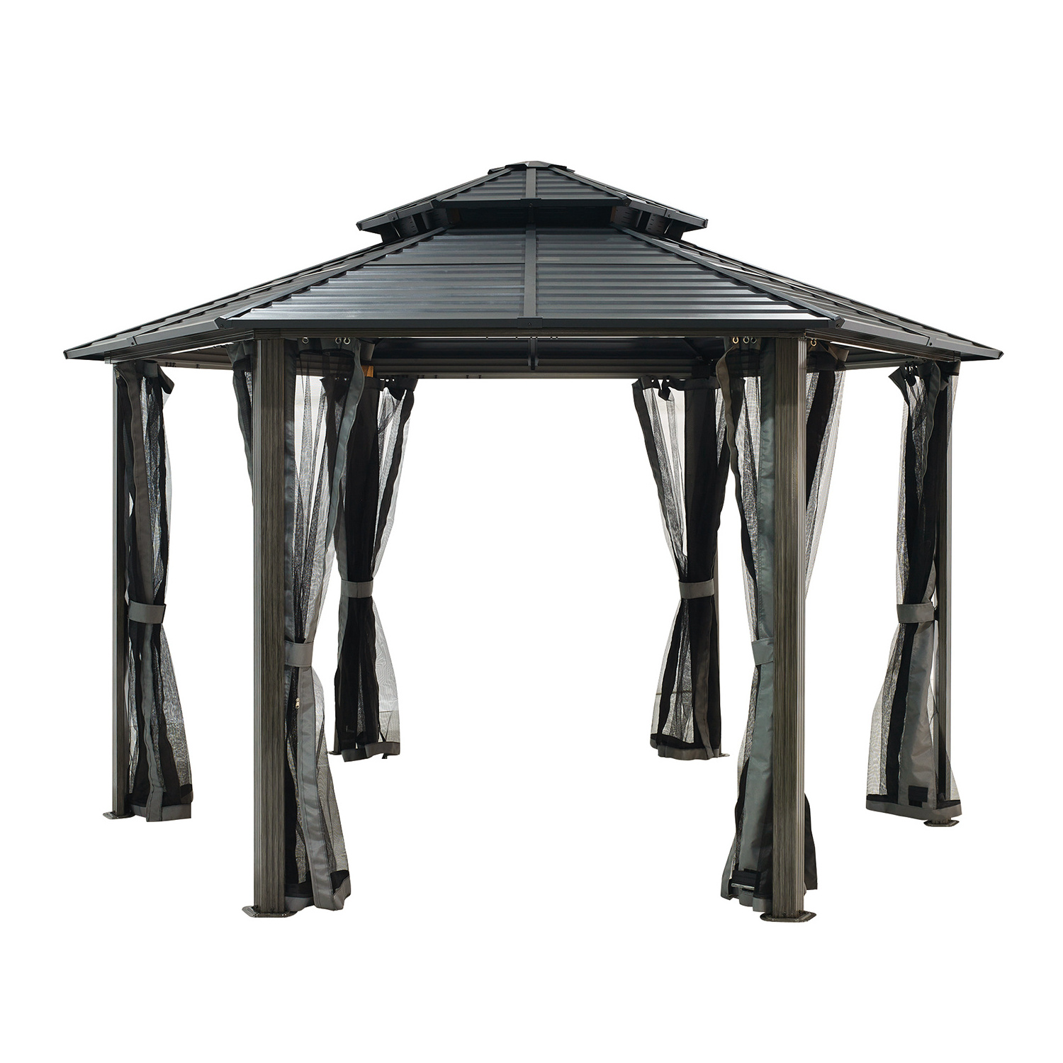 Kozen 10' x 12' Hardtop Gazebo Canopy with Galvanized Steel double Roof Aluminum Frame, Outdoor Gazebo with Netting and Curtains