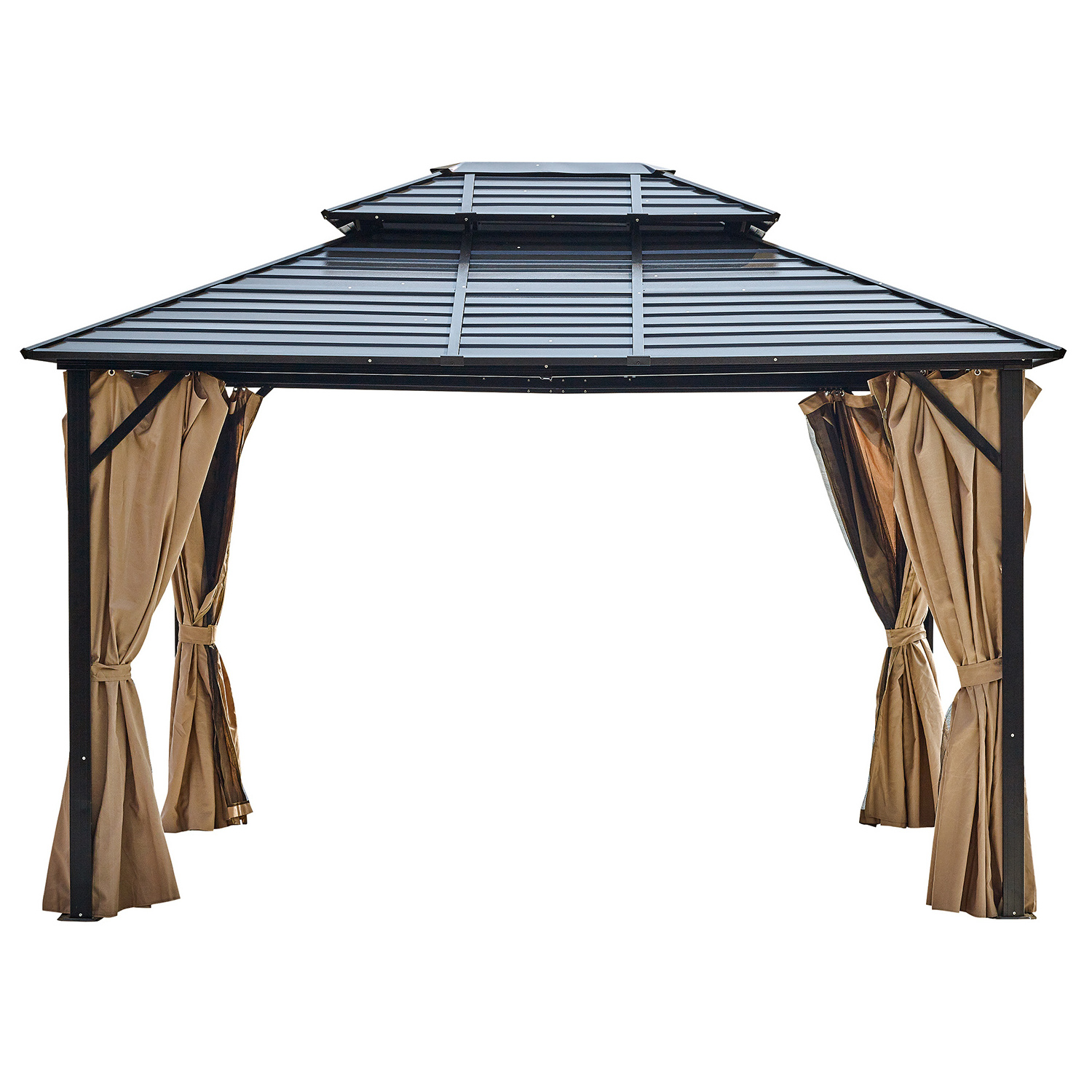 Kozen 10' x 12' Hardtop Gazebo Canopy with Galvanized Steel double Roof Aluminum Frame, Outdoor Gazebo with Netting and Curtains