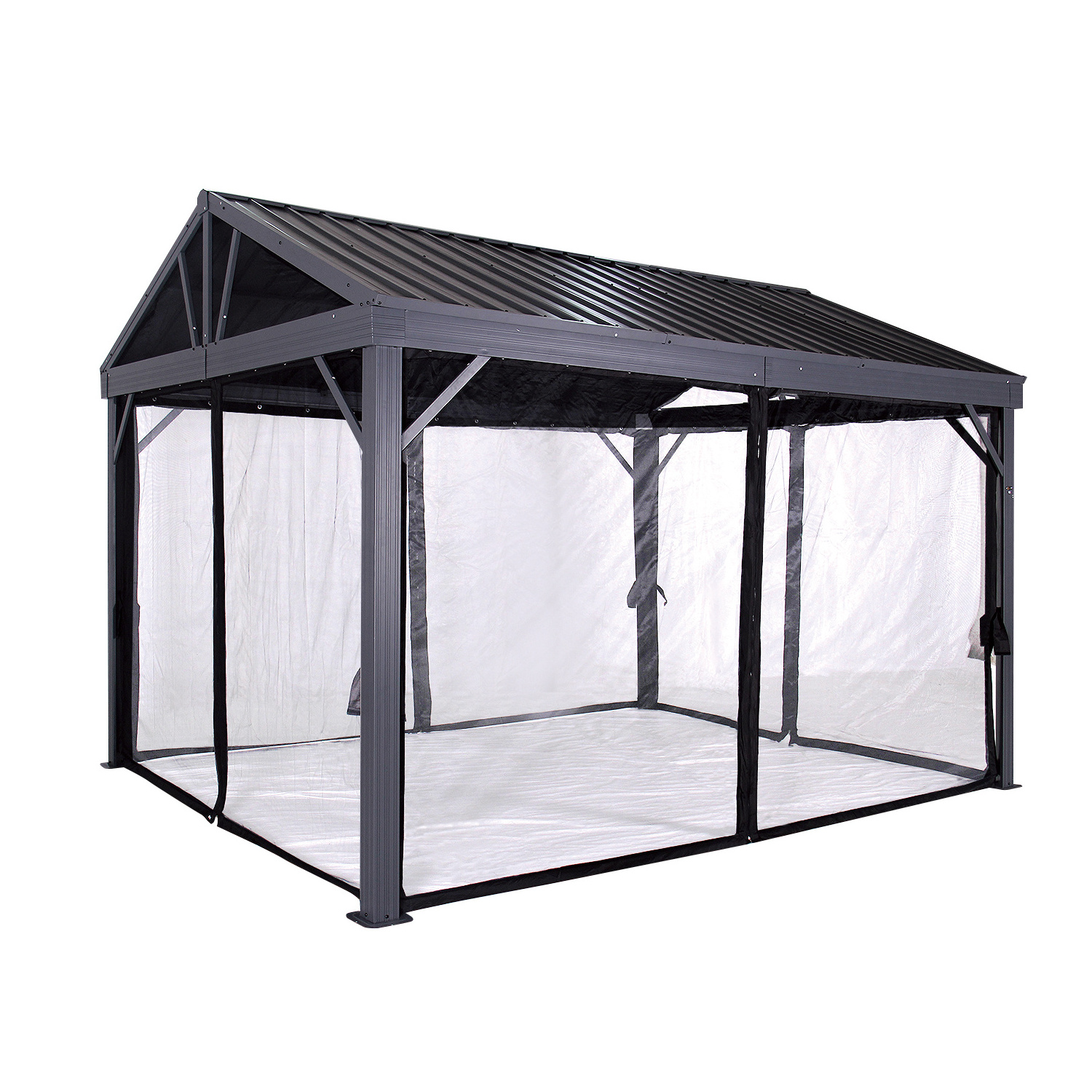 Kozen 10' x 12' Hardtop Gazebo Canopy with Galvanized Steel double Roof Aluminum Frame, Outdoor Gazebo with Netting and Curtains