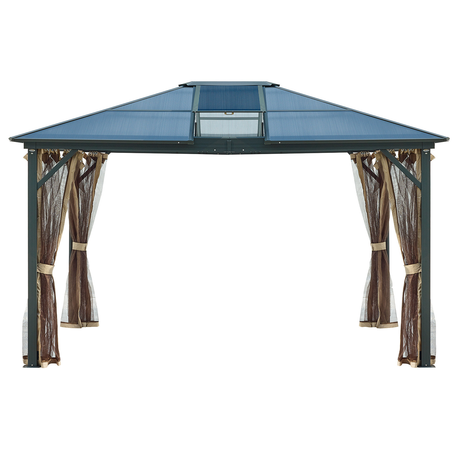 Kozen Hardtop Gazebo 10'x 13' Polycarbonate Single Roof Aluminum Furniture Gazebo with curtains for Backyard