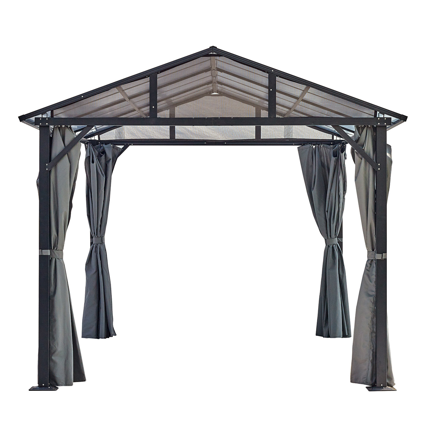 Kozen Hardtop Gazebo 10'x 13' Polycarbonate Single Roof Aluminum Furniture Gazebo with curtains for Backyard