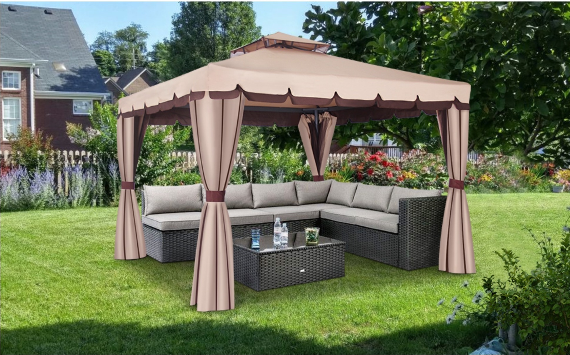 KOZEN Double Tier Soft Top Canopy 8x5 Outdoor Backyard Grill Gazebo Shelter for Patio