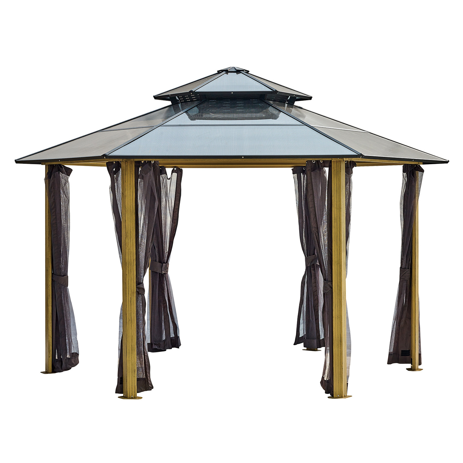 Kozen Hardtop Gazebo 10'x 13' Polycarbonate Single Roof Aluminum Furniture Gazebo with curtains for Backyard