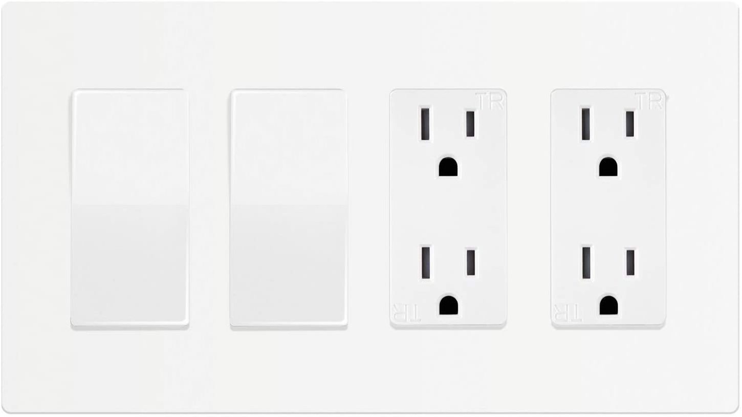 SC660R4-W-STICKER Screwless Decorator Wall Plates Child Safe Outlet Covers  Unbreakable Polycarbonate Thermoplastic Glossy White