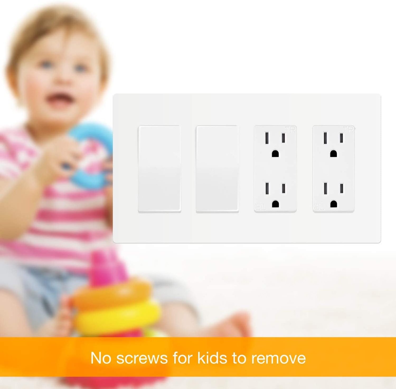 SC660R4-W-STICKER Screwless Decorator Wall Plates Child Safe Outlet Covers  Unbreakable Polycarbonate Thermoplastic Glossy White